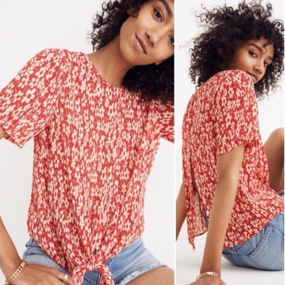 Madewell Tops - Madewell - Crinkled Floral Button-Back Tie Blouse Full Bloom